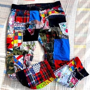 BiePa Jeans 1971 Retro Bold Colorful Patchwork Fraying 5 Pocket Button Jean